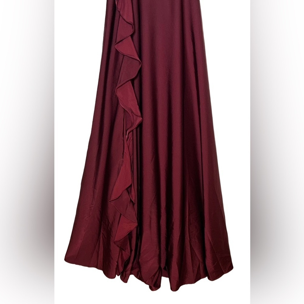 NWT Lulus Stylish Grace Dark Plum Backless Lace-Up Ruffled Maxi Dress, Small - Picture 9 of 15